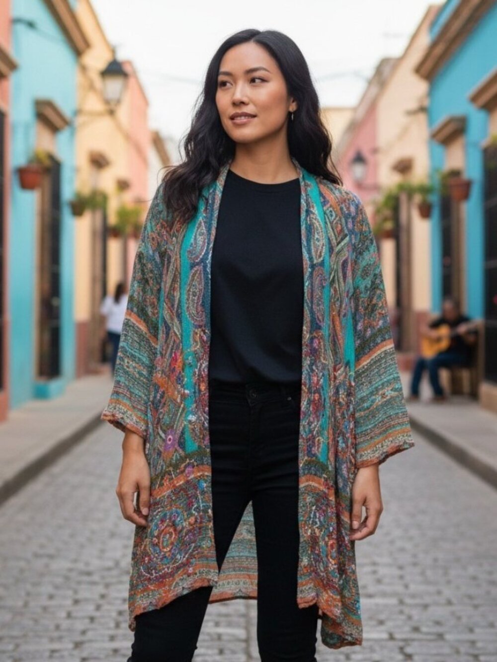 Soft Surroundings Embroidered Open Cardigan Rayon India Boho Women's Large XL